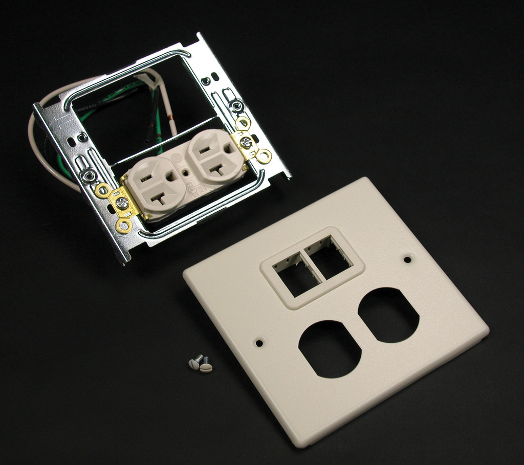 4047 Two-Gang Cover One Duplex Receptacle Installed TrakJack Mini Adapter