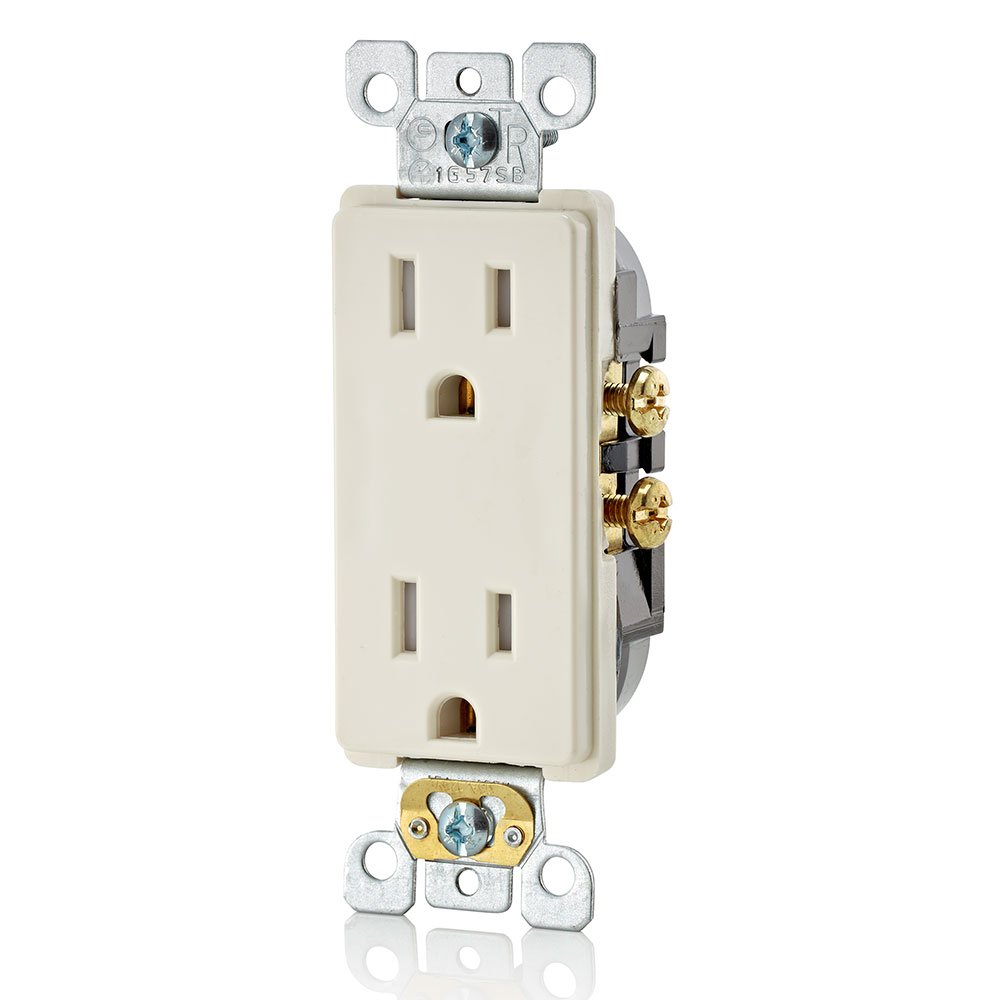 15 Amp Decora Tamper-Resistant Duplex Outlet/Receptacle, Self-Grounding, Light Almond