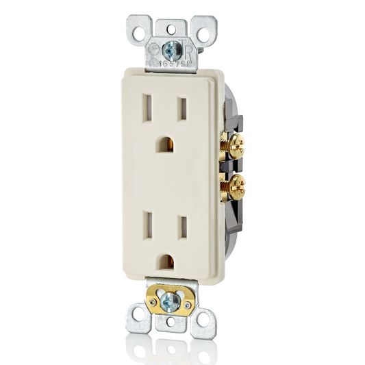 15 Amp Decora Tamper-Resistant Duplex Outlet/Receptacle, Self-Grounding, Light Almond