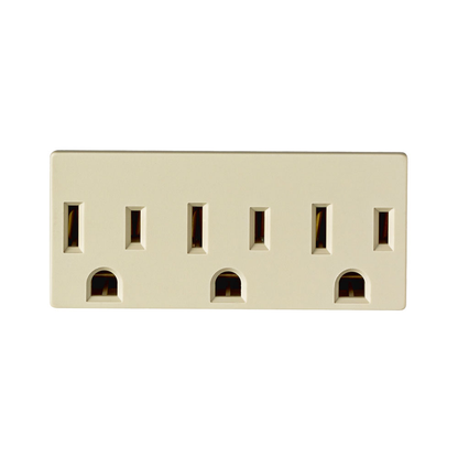 15 Amp Triple Outlet/Receptacle Plug-In Adapter, Grounding, Ivory