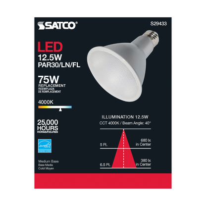 12.5 Watt; PAR30LN LED; 4000K; 40 deg. Beam Angle; Medium base; 120 Volt