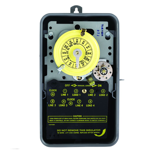 24-Hour Mechanical Time Switch with Skip-a-Day, 480 VAC, 60Hz, 4-SPST, Outdoor Metal Enclosure, 1 Hour Interval
