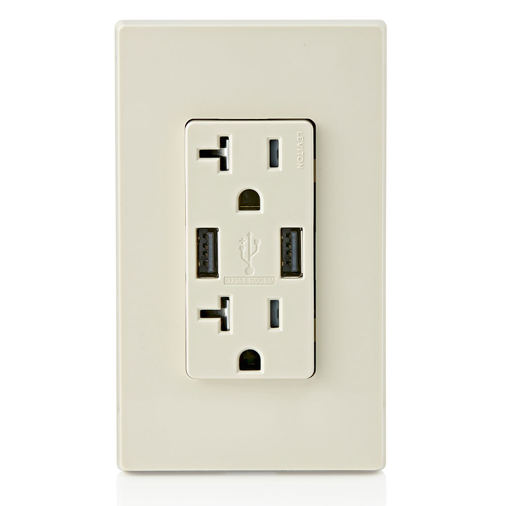 3.6A USB Type-A/Type-A Wall Outlet Charger with 20A Tamper-Resistant Receptacles