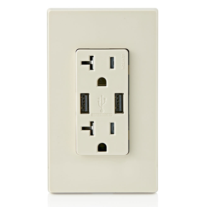 3.6A USB Type-A/Type-A Wall Outlet Charger with 20A Tamper-Resistant Receptacles
