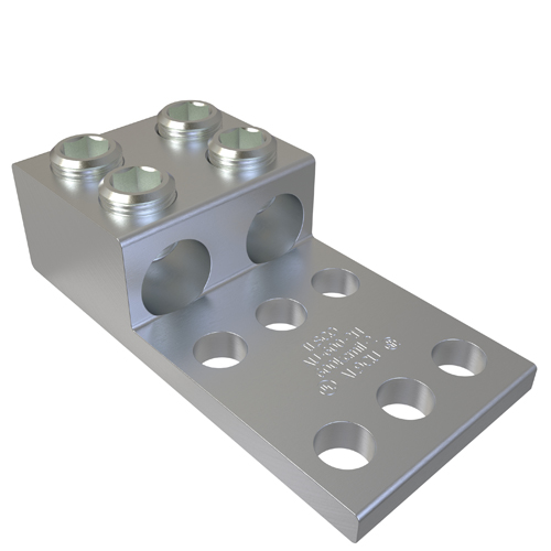 Aluminum Mechanical Lug, Conductor Range 600-2, 2 Ports, 6 Holes, 1/2in Bolt Size, 1-3/4in Hole Spacing, Tin Plated, UL, CSA