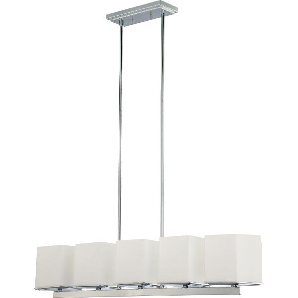 Bento - 5 Light Island Pendant with Satin White Glass - Polished Chrome Finish