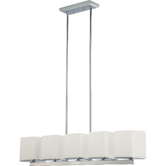 Bento - 5 Light Island Pendant with Satin White Glass - Polished Chrome Finish