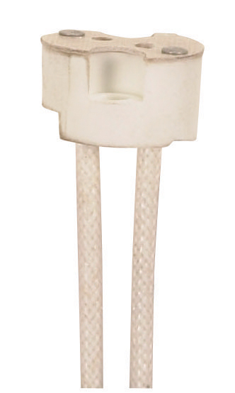 6" Round Porcelain Halogen Socket; G4-GX5.3-GY6.35 Base; 12" SF-1 200C Leads; 3/8" Height; 11/16" Diameter; 750W; 250V