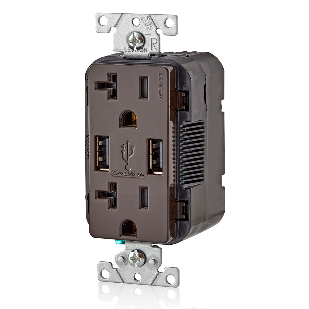 3.6A USB Type-A/Type-A Wall Outlet Charger with 20A Tamper-Resistant Receptacles