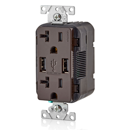 3.6A USB Type-A/Type-A Wall Outlet Charger with 20A Tamper-Resistant Receptacles