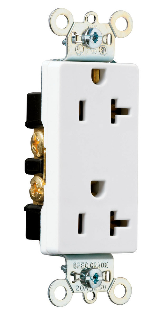 20A 125V Heavy Duty Specification Grade Decorator Duplex Receptacle, White