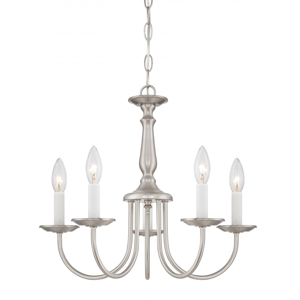 5 Light - Chandelier - withCandlesticks - Brushed Nickel Finish