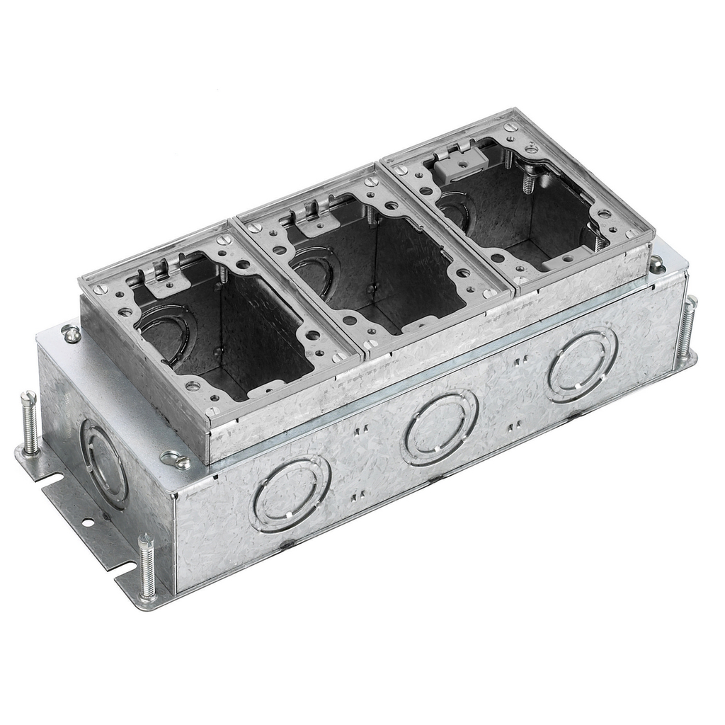 3-Gang Rectangular Galvanized Stamped Steel Box, Deep Top