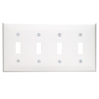 4-Gang Toggle Switch Wallplate, Standard Size, Thermoplastic Nylon, White