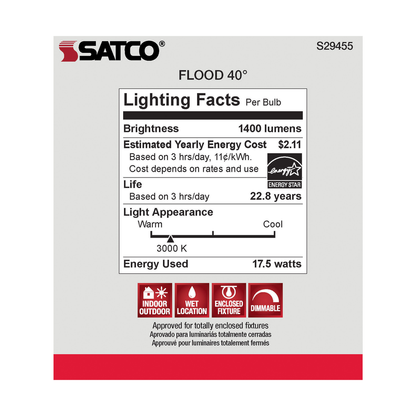 17.5 Watt; PAR38 LED; 3000K; 40 deg. Beam Angle; Medium base; 120 Volt