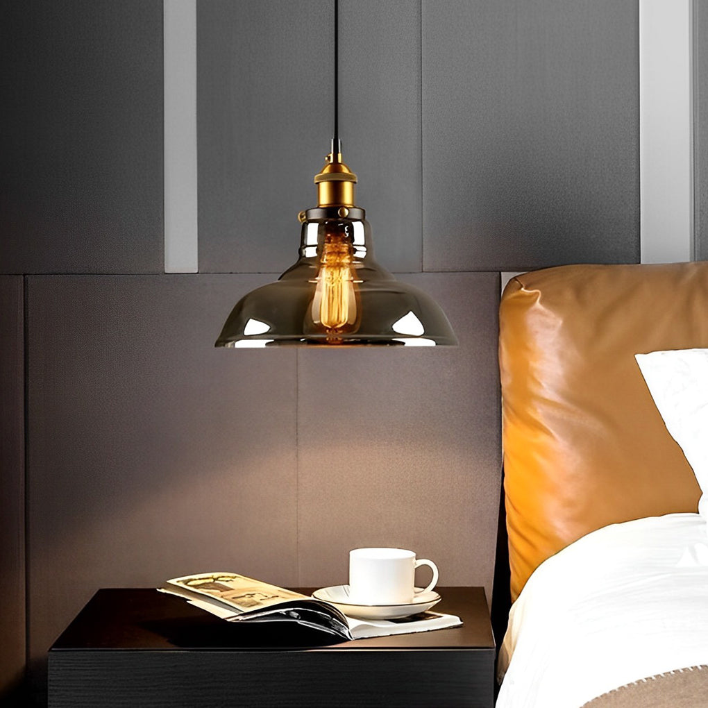 [Open-Box]Retro Creative Glass Electroplated Smoke Gray Industrial Pendant Lamp