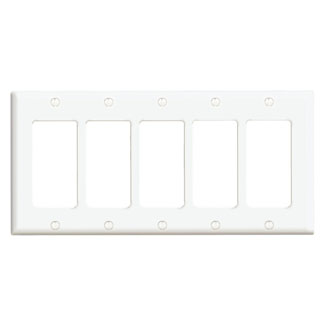 5-Gang Decora/GFCI Device Wallplate, Standard Size, Thermoset, White