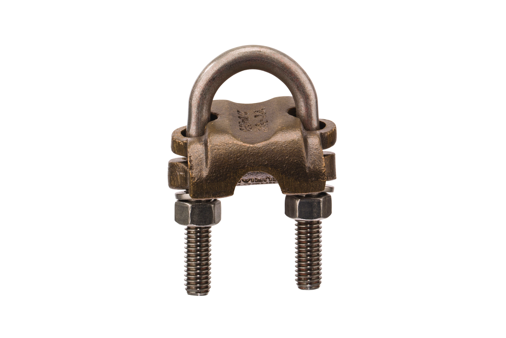Bronze U-Bolt Clamp, 1/2″-3/4″ Pipe, 7/8″-1″ Rod, 250-2/0 AWG