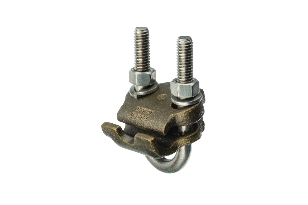 Bronze U-Bolt Clamp, 1/2″-3/4″ Pipe, 7/8″-1″ Rod, 250-2/0 AWG