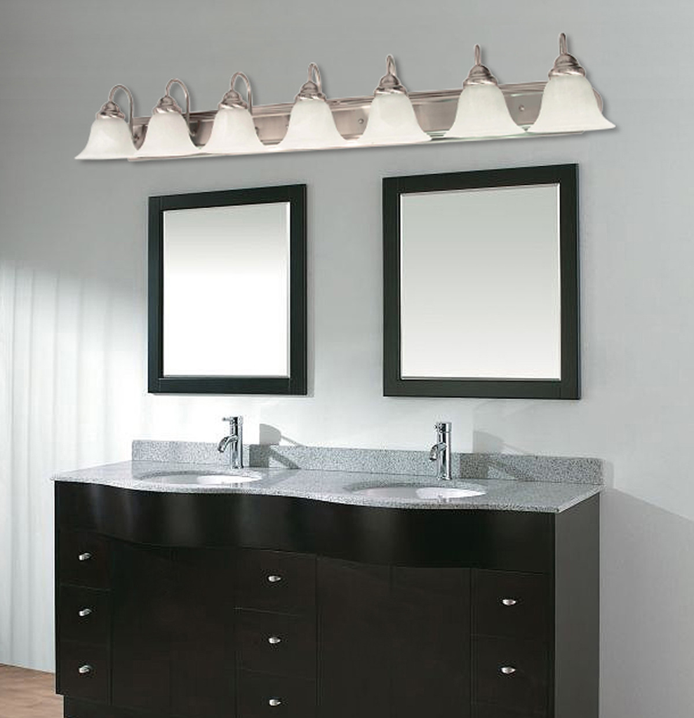 Ballerina - 7 Light 48" Vanity with Frosted White Glass - Brushed Nickel Finish