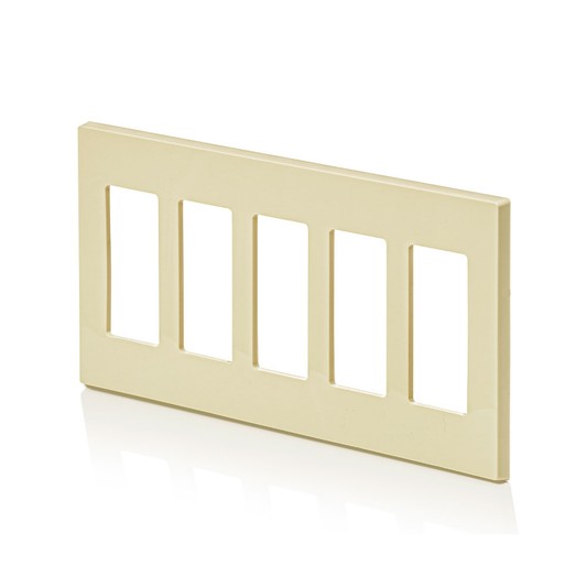 5-Gang Decora Plus Screwless Wallplate, Polycarbonate, Ivory