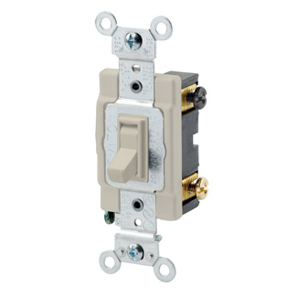 15 Amp, 120/277 Volt, Toggle Framed 4-Way AC Quiet Switch,  Commercial Spec Grade, Grounding, Side Wired, - Ivory