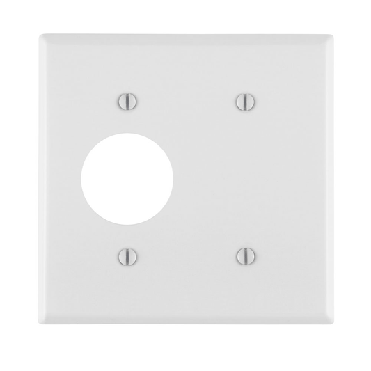 2-Gang Blank/Single Receptacle Combination Wallplate, Standard Size, Painted Metal, White