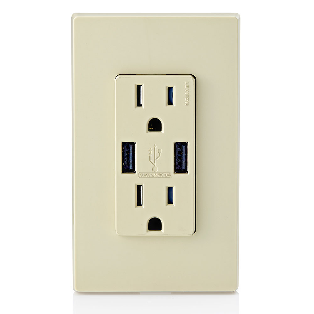 3.6A USB Type-A/Type-A Wall Outlet Charger with 15A Tamper-Resistant Receptacles