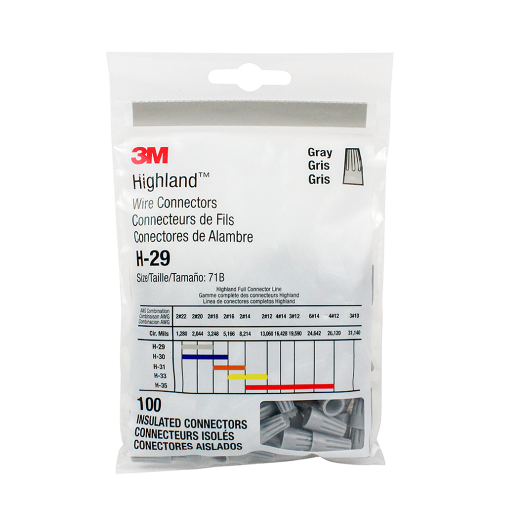 3M™ Highland™ Wire Connector H-29-POUCH, 22-16 AWG, Gray, 100 per Pouch