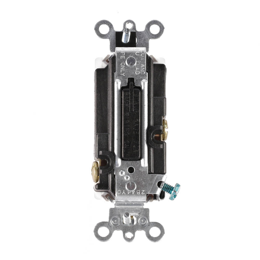 20 Amp, 120/277 Volt, Decora Plus Rocker Single-Pole AC Quiet Switch, Commercial Spec Grade, Self Grounding, Back & Side Wired, - Ivory