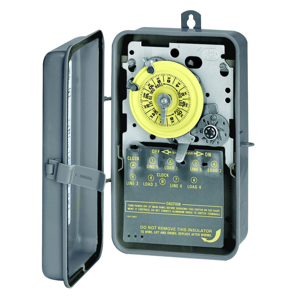 24-Hour Mechanical Time Switch with Skip-a-Day, 208-277 VAC, 60Hz, 4-SPST, Outdoor Metal Enclosure, 1 Hour Interval