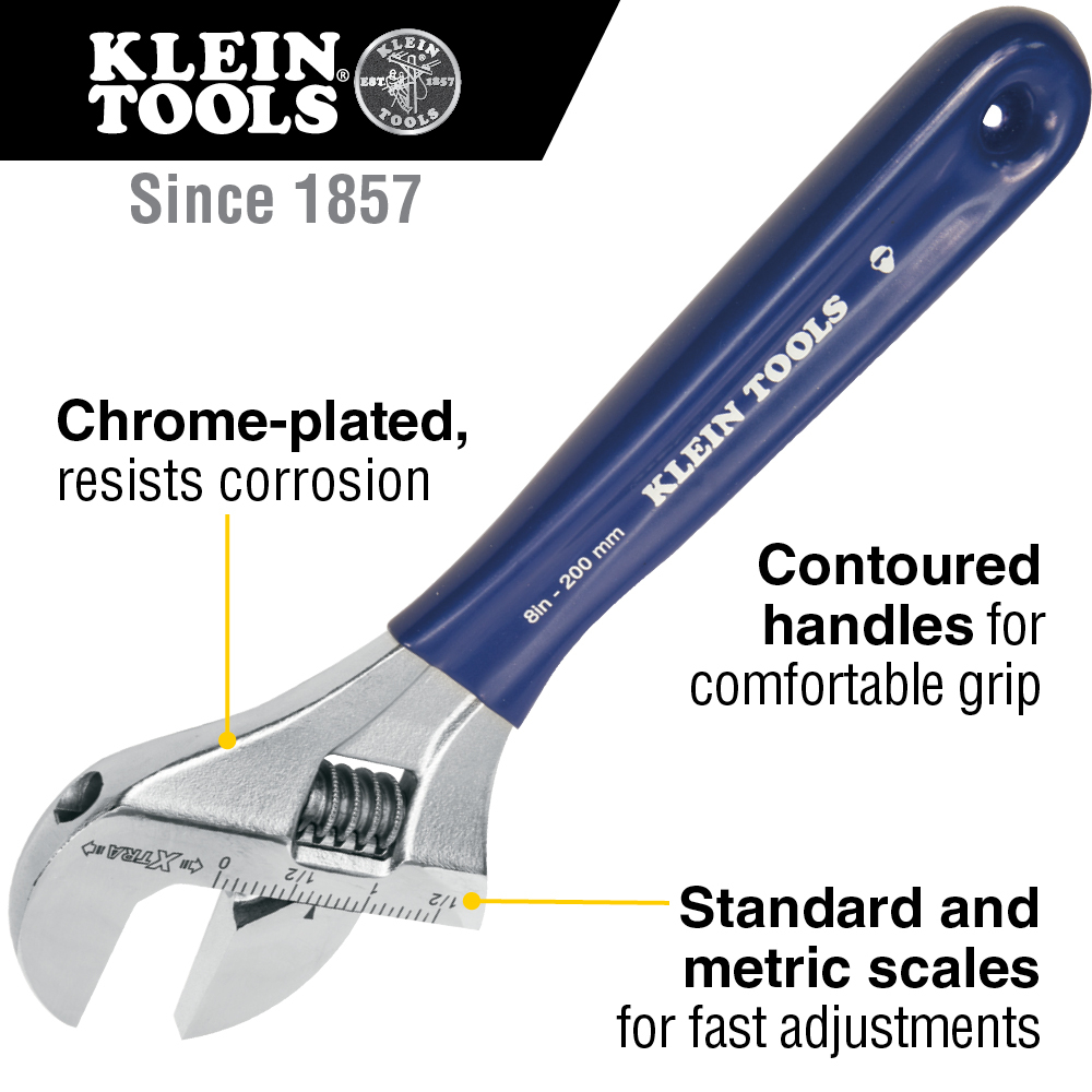 Adjustable Wrench, Extra-Wide Jaw, 8-Inch