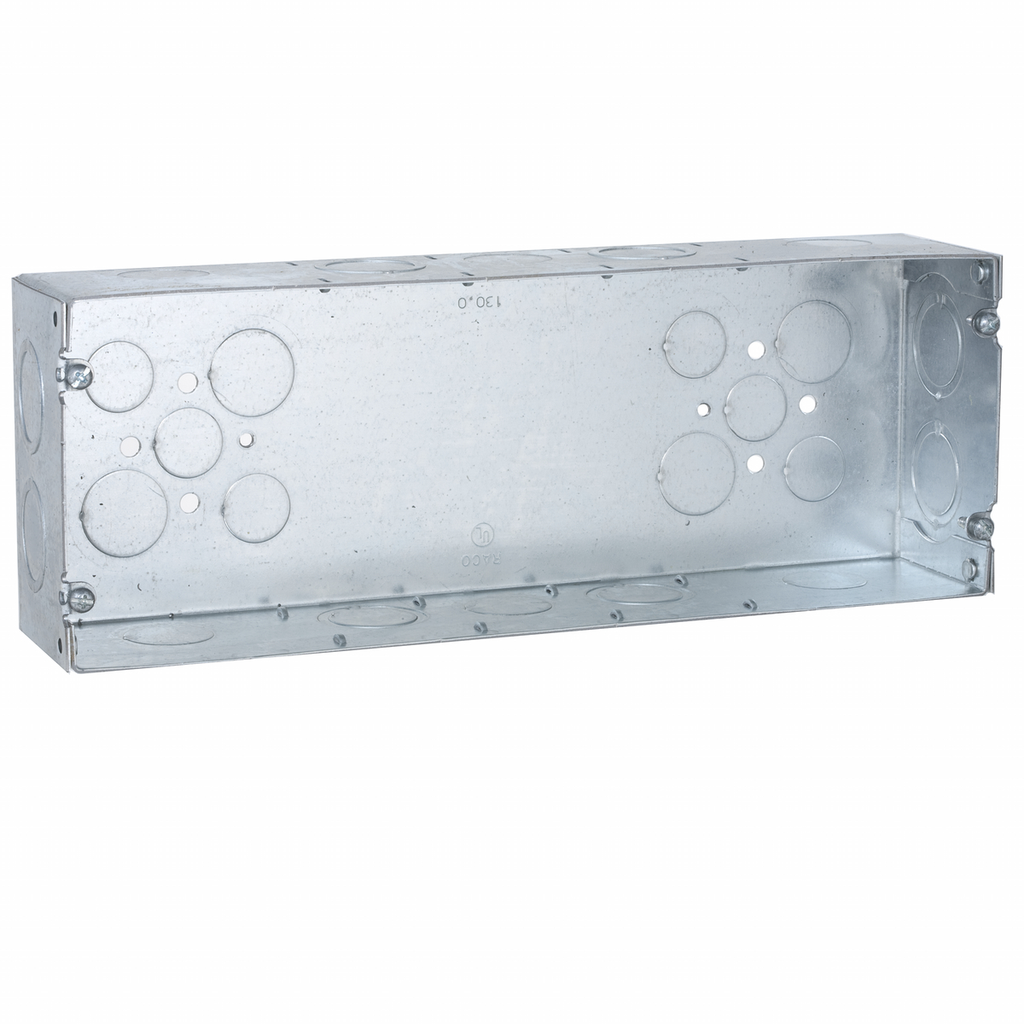 5-Gang Box, Welded, 2-1/2 in. Deep, Eight 3/4 & 1 in. Concentric KO's, Six 1/2 in. KO's, and Ten 3/4 in. KO's