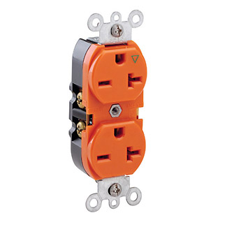 20 Amp Isolated Ground Duplex Receptacle/Outlet, Industrial Grade, Self-Grounding
