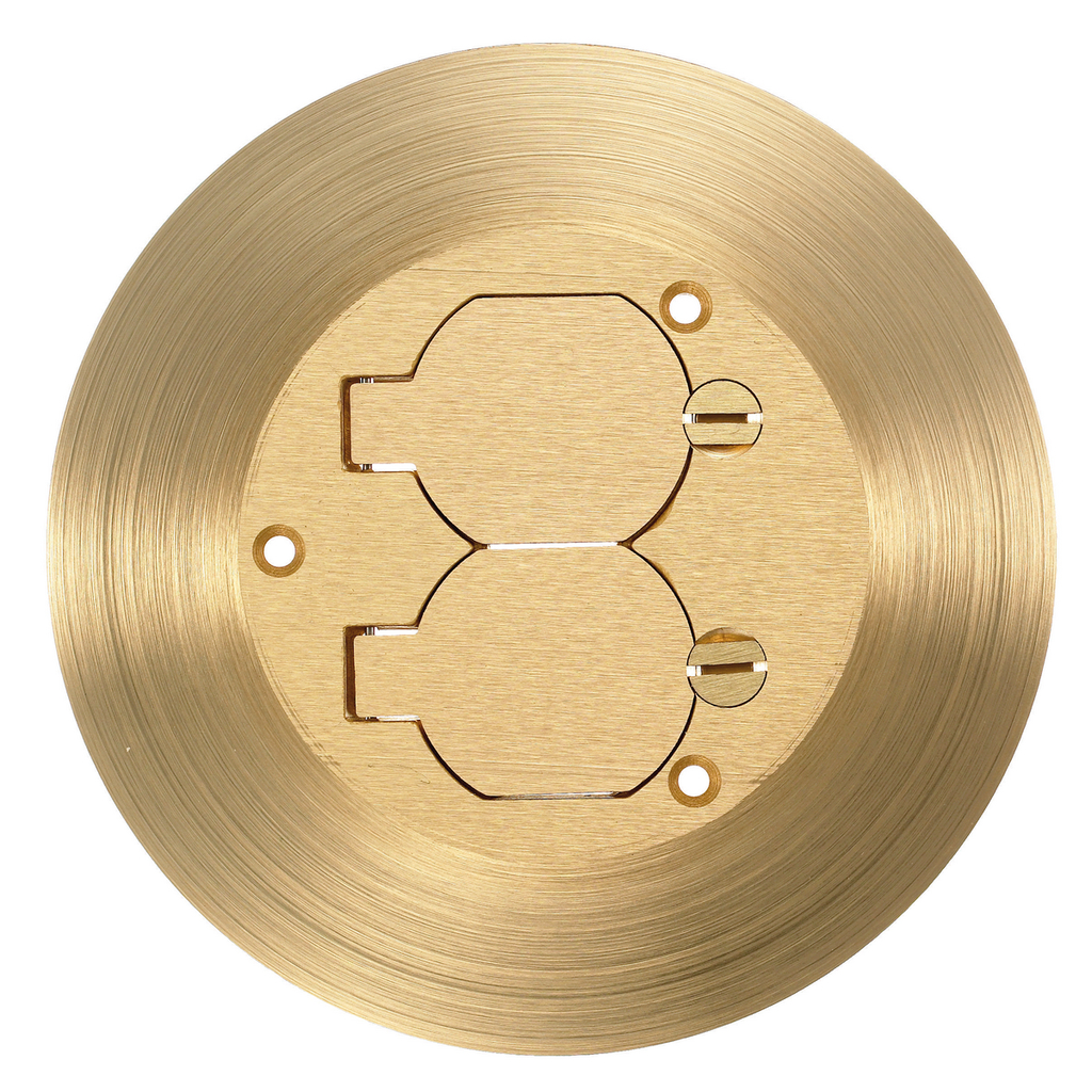 1-Gang One Piece Cover/Carpet Flange, Round, Duplex Flaps, Brass