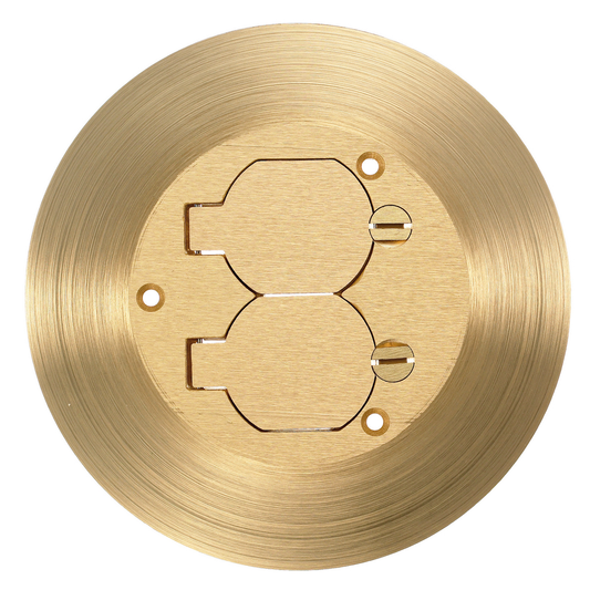 1-Gang One Piece Cover/Carpet Flange, Round, Duplex Flaps, Brass