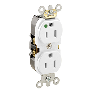 15 Amp Duplex Receptacle/Outlet, Hospital Grade, Illuminated, Self-Grounding