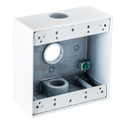 3/4" 3 Hole Double Gang White Weatherproof Box