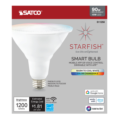 15 Watt; PAR38 LED; RGB & Tunable White; Starfish IOT; 120 Volt; 1200 Lumens