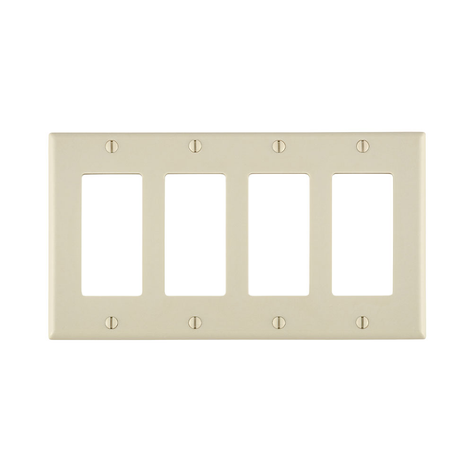 4-Gang Decora/GFCI Device Wallplate, Standard Size, Thermoset, Light Almond
