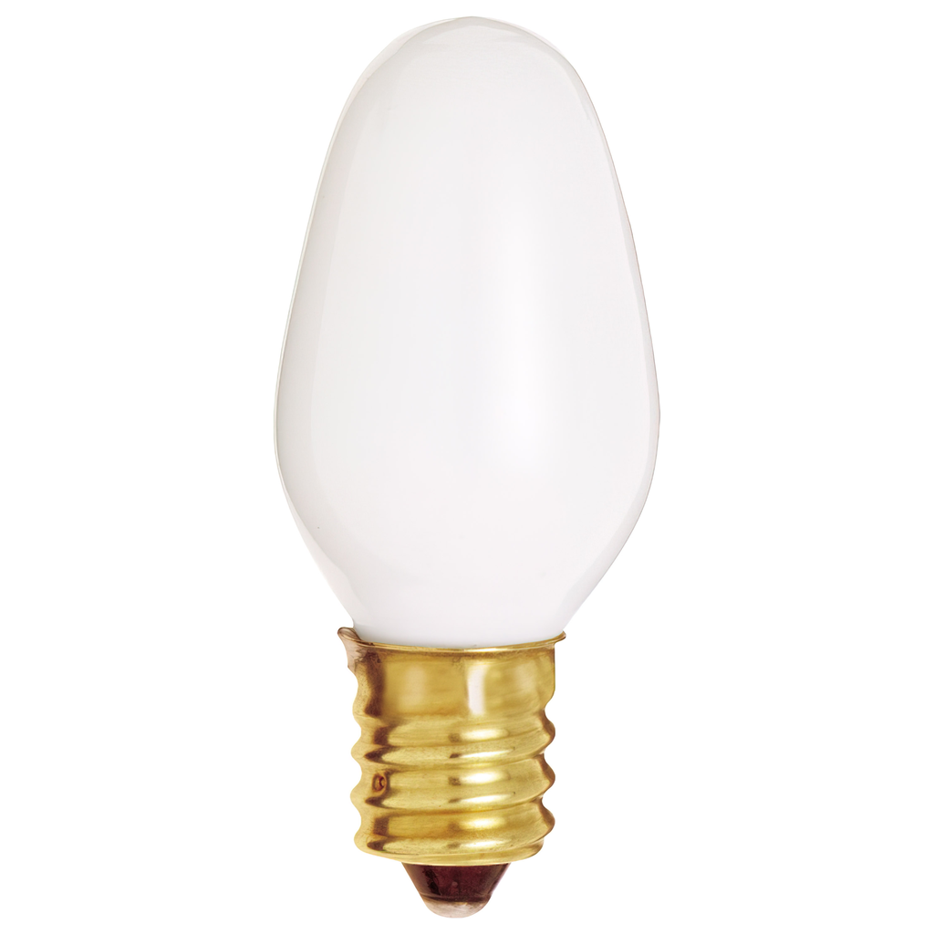 7 Watt C7 Incandescent; White; 3000 Average rated hours; 28 Lumens; Candelabra base; 120 Volt