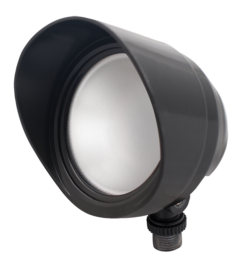 BULLET FLOOD 12W WARM LED 120V W/ HOOD & LENS BRONZE