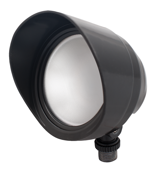 BULLET FLOOD 12W WARM LED 120V W/ HOOD & LENS BRONZE