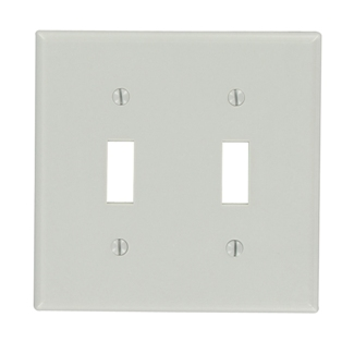 2-Gang Toggle Switch Wallplate, Standard Size, Thermoset, Gray