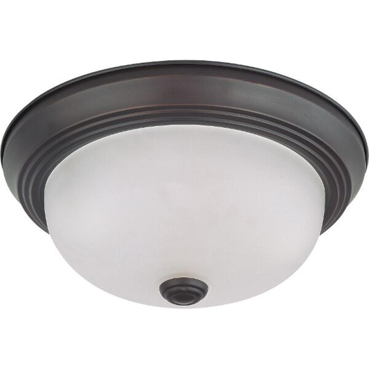 2 Light - 11" Flush with Frosted White Glass - Mahogany Bronze Finish