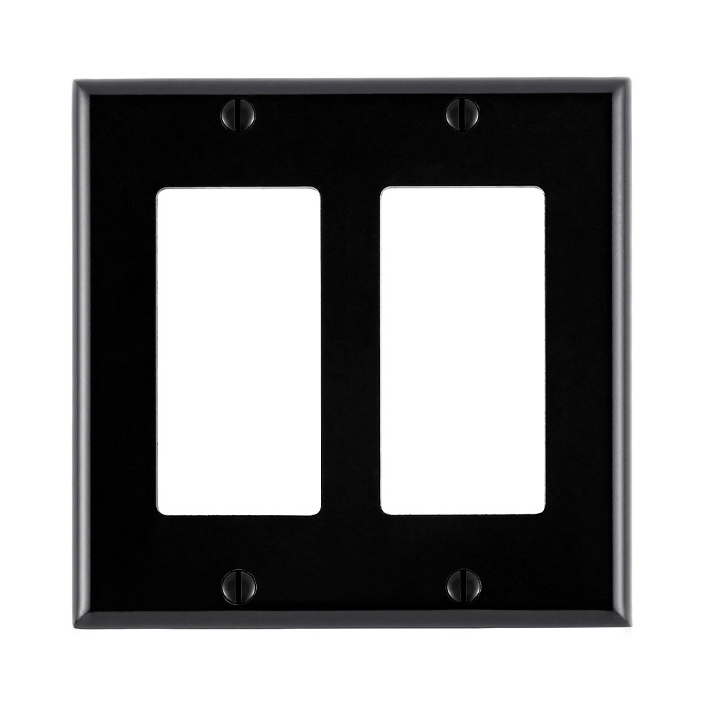 2-Gang Decora/GFCI Device Wallplate, Standard Size, Thermoset, Black