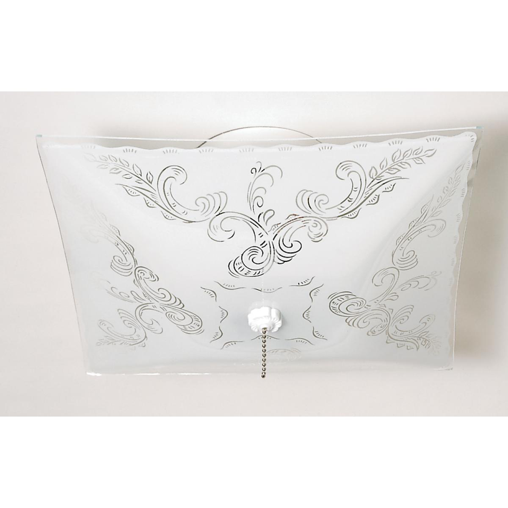 2 Light - 12" Flush with Square Floral Glass and Pull Chain - White Finish
