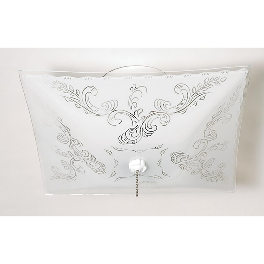 2 Light - 12" Flush with Square Floral Glass and Pull Chain - White Finish