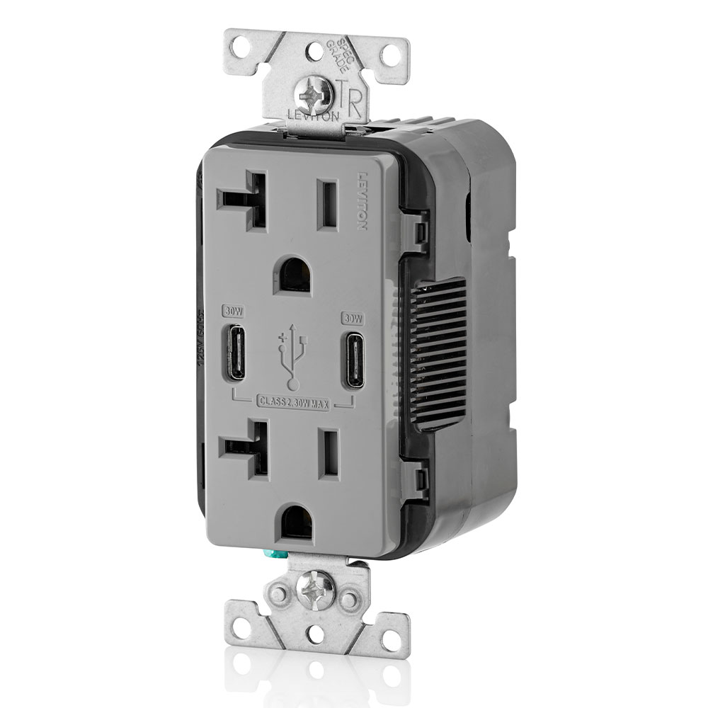 30W (6A) USB Dual Type-C/C Power Delivery Wall Outlet Charger with 20A Tamper-Resistant Outlet