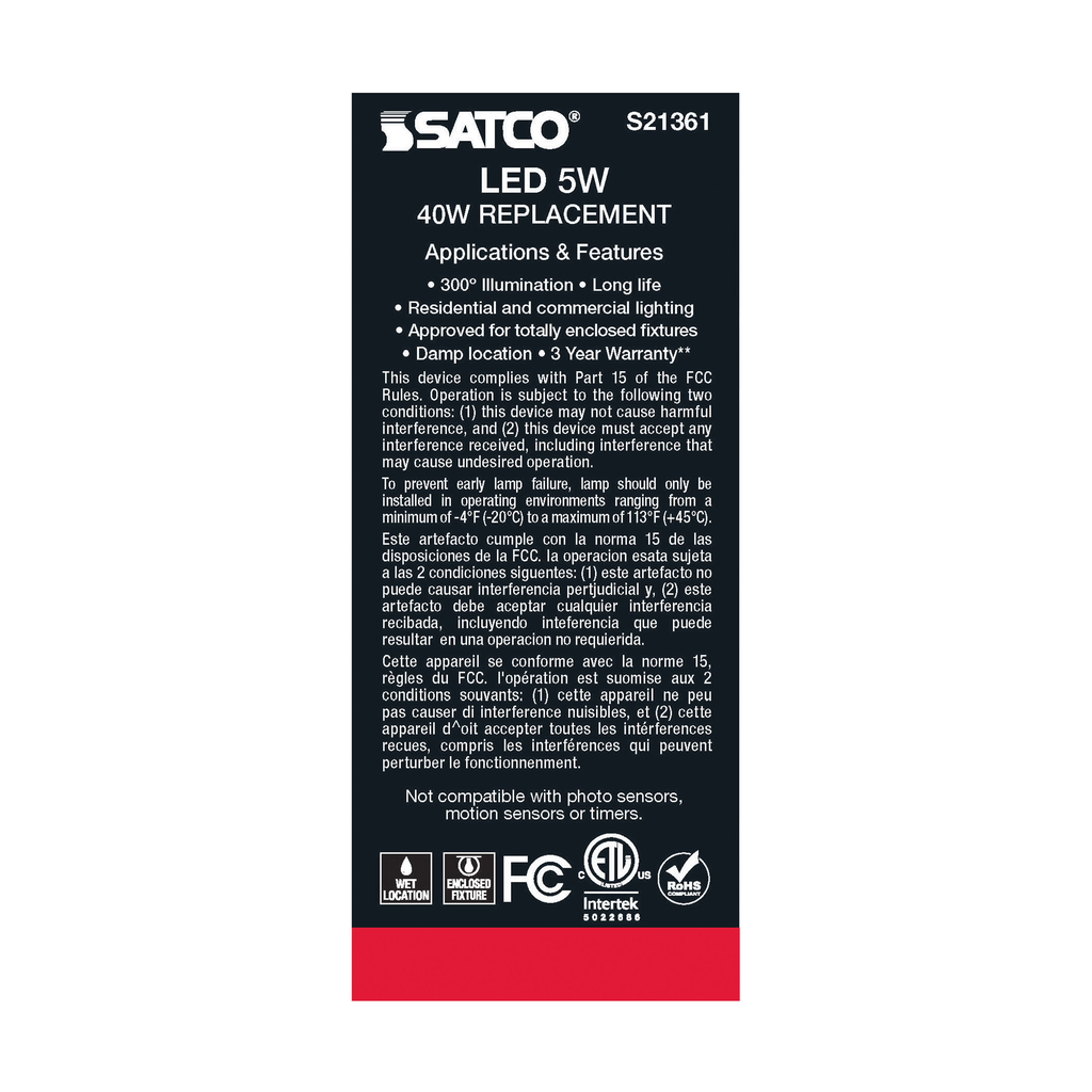5 Watt ST19 LED; Clear; Medium base; 90 CRI; 3000K; 120 Volt